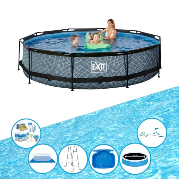 EXIT Swimming Pool Stone Grey - Rampool ø360x76cm - Swimming Pool Super Set
