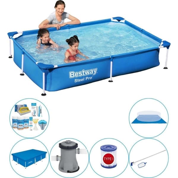 Bestway Steel Pro suorakulmainen 221x150x43 cm - Uima-allas plus tilbehør