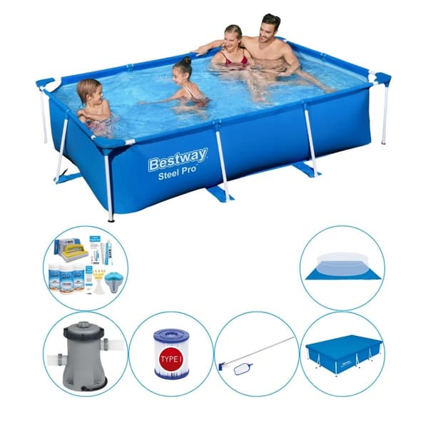 Bestway Steel Pro suorakulmainen 259x170x61 cm - Uima-allas plus tilbehør