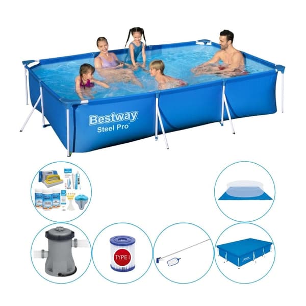 Bestway Steel Pro Rectangular 300x201x66 cm - Pool plus tilbehør