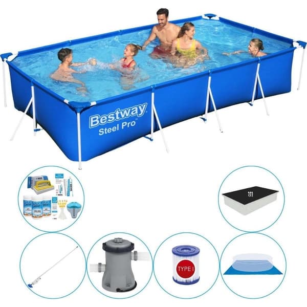 Deluxe Poolpaket - Bestway Steel Pro Rektangulär 400x211x81 cm