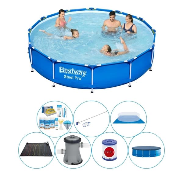 Simbassäng Med Tillbehör - Bestway Steel Pro Rund 366x76 cm