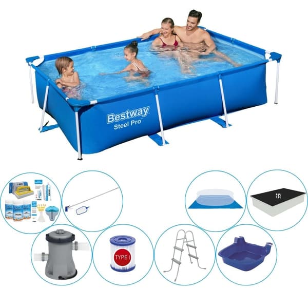 Bestway Steel Pro Rektangulær 259x170x61 cm - Blå - Kombi poolsæt