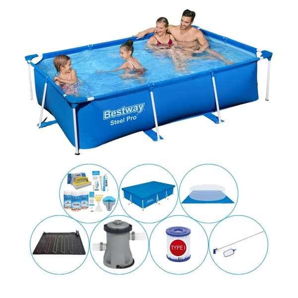 Bestway Steel Pro rektangulär pool - 259 x 170 x 61 cm - Blå - Inklusive tillbehör - Rabattpaket
