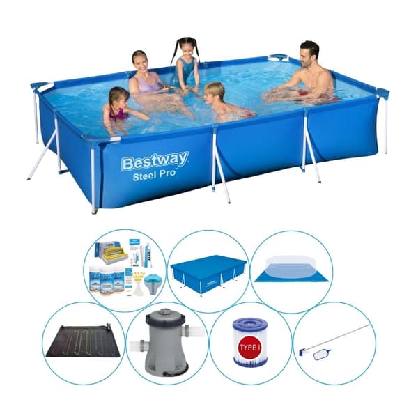 Bestway Steel Pro suorakulmainen 300x201x66 cm - Sininen - Uima-altaan mukavuuspaketti