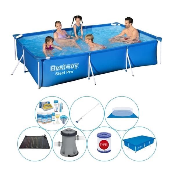 Bestway Steel Pro rektangulär pool - 300 x 201 x 66 cm - Blå - inklusive pump och tillbehör