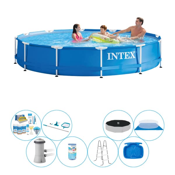 Deluxe Poolsæt - Intex Metalramme Rund 366x76 cm
