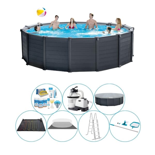 Poolpakke - Intex Grafitgrå Rund 478x124 cm