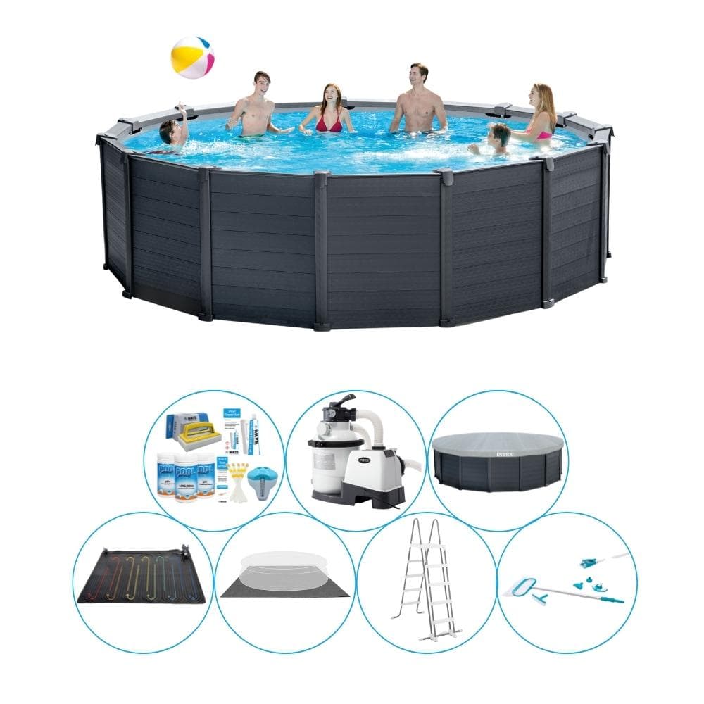 Intex Grafitgrå Rund 478x124 cm - Poolset