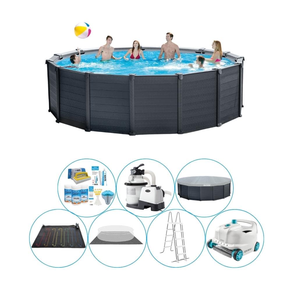Intex Grafitgrå Rund 478x124 cm - Swimming Pool Combi Deal