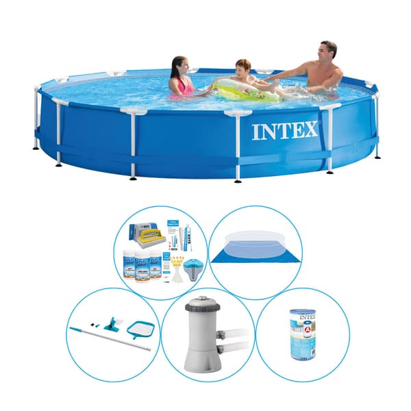 Pool combo tilbud - 6 stk - Intex Metalramme Rund 366x76 cm