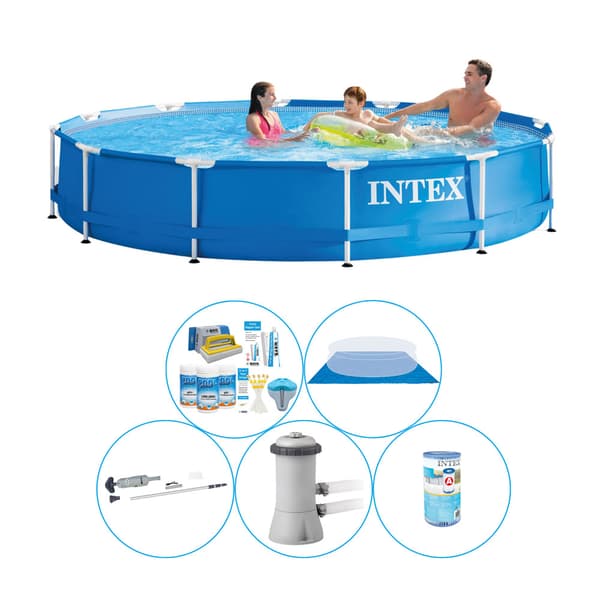 Pool inklusive tillbehör - 6-delad - Intex metallram Rund 366x76 cm