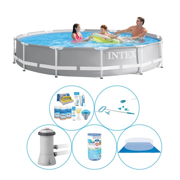 Pool med tilbehør - 6 stk - Intex Prisme Ramme Rund 366x76 cm