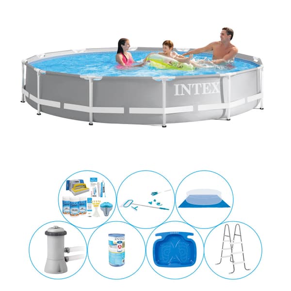 Poolpakke alt i 1 - 8 stykker - Intex Prisme Ramme Rund 366x76 cm