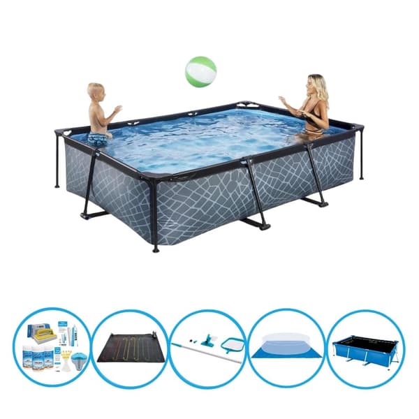 EXIT Swimming Pool Stone Grey - Rammebassin 300x200x65 cm - Swimming Pool Bundle