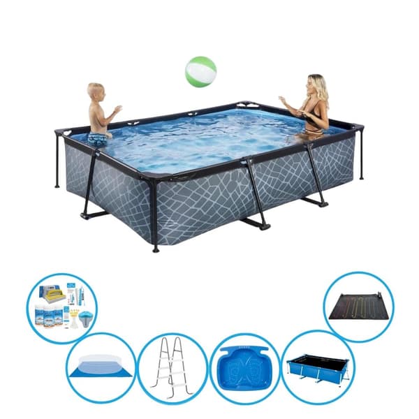 EXIT Swimming Pool Stone Grey - Rammebassin 300x200x65 cm - Plus tilbehør