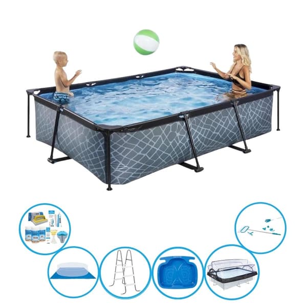 EXIT Swimming Pool Stone Grey - 300x200x65 cm - Rammebassin - Swimming pool sæt