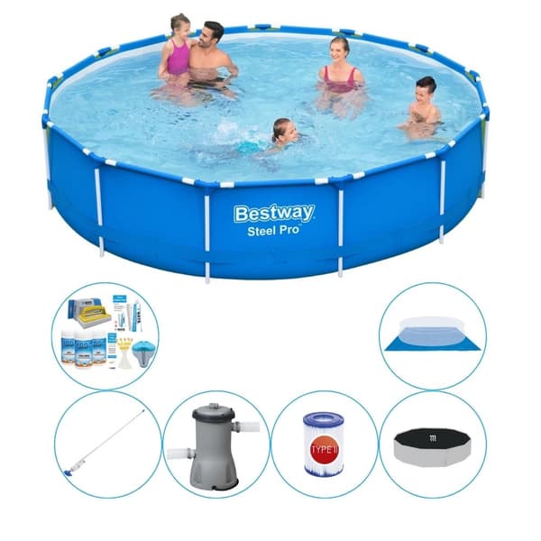 Pool combo tilbud - Bestway Steel Pro Rektangulær 396x84 cm
