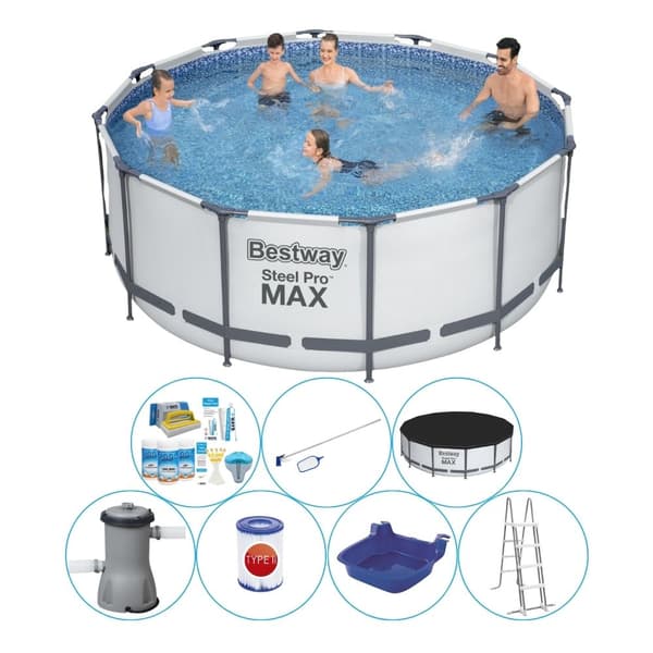 Alt i 1 poolpakke - Bestway Steel Pro MAX Rund 366x122 cm