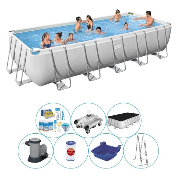 Svømmebassin med tilbehør - Bestway Power Steel Rektangulær 640x274x132 cm