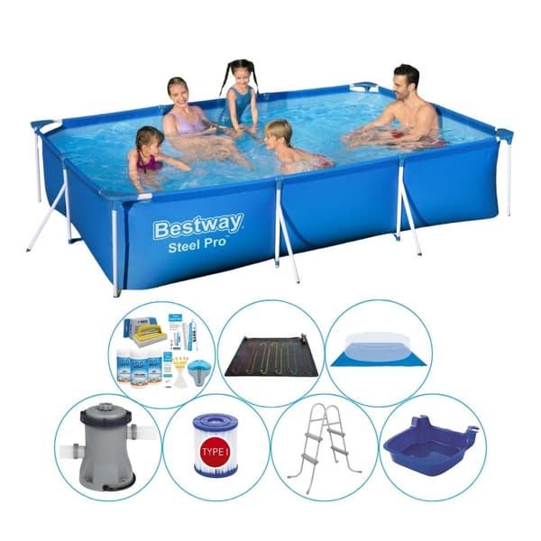 Pool inklusive tillbehör - 8 delar - Bestway Steel Pro rektangulär 300x201x66 cm