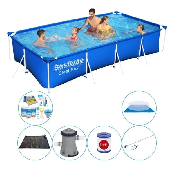 Poolset - 7 delar - Bestway Steel Pro rektangulär 400x211x81 cm
