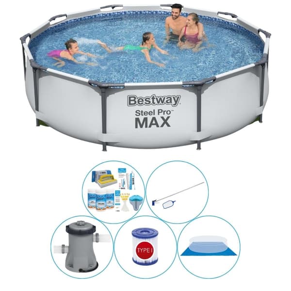 Bestway Steel Pro MAX Rund 305x76 cm - 6-delar - Poolpaket