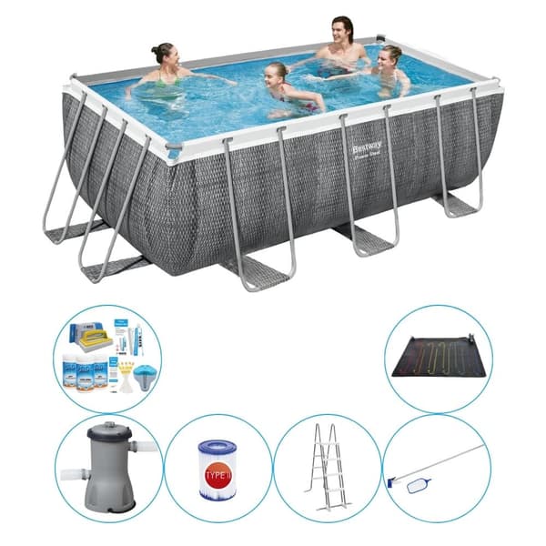Svømmebassin med tilbehør - Bestway Power Steel Rotan Rect. 412x201x122 cm - Med filterpumpe
