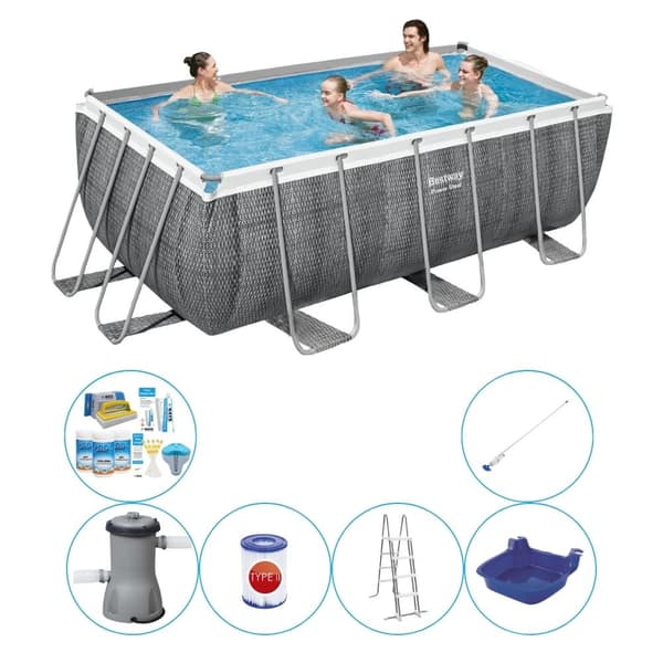 Bestway Power Steel Rektangel Rotting 412x201x122 cm - 7-delad - Swimming Pool Combi Deal