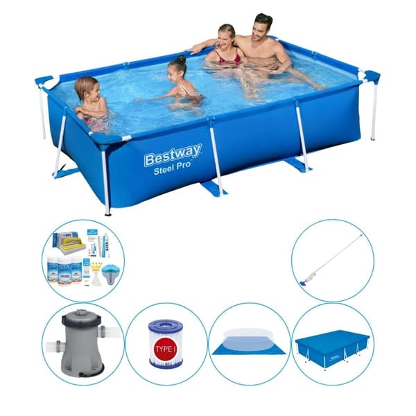 Bestway Steel Pro Rectangular 259x170x61 cm - Blå - Pool combo tilbud