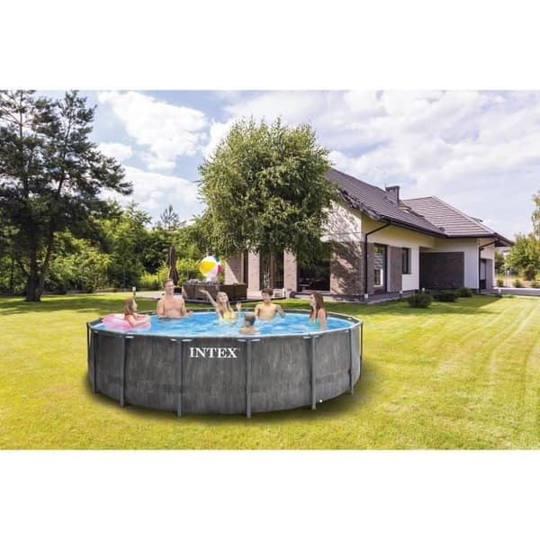 INTEX Tubular Above Ground Pool Kit - Pris Ram - 457 x 122 cm - Rund (Pump, lock, markduk och stege) - 26742NP