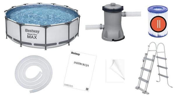 Bestway pool - med pump och pooltrappa - 366x100 cm - vit