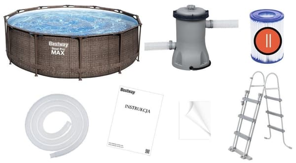 Bestway pool - med pump och pooltrappa - 366x100 cm - rotting