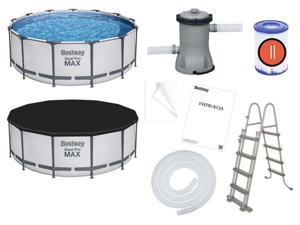 Bestway pool - med pumpe og pooltrappe - 396x122 cm - hvid