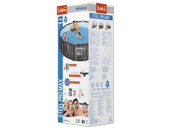 Bestway pool - med pump och pooltrappa - 366x100 cm - trä