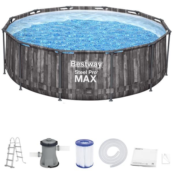 Bestway pool - med pumpe og pooltrappe - 366x100 cm - træ