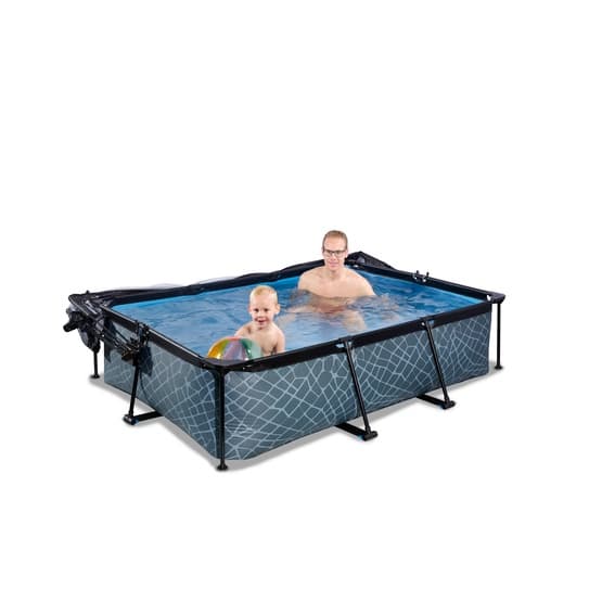 Exit Wood Pool 220X150X65Cm Med Filterpump Och Tak - Grå