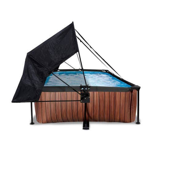 Exit Wood Pool 300X200X65Cm Med Filterpump Och Solsegel - Brun
