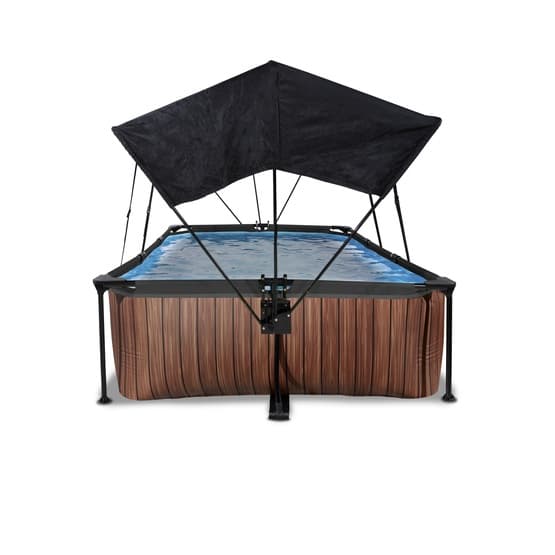 Exit Wood Pool 300X200X65Cm Med Filterpump Och Solsegel - Brun