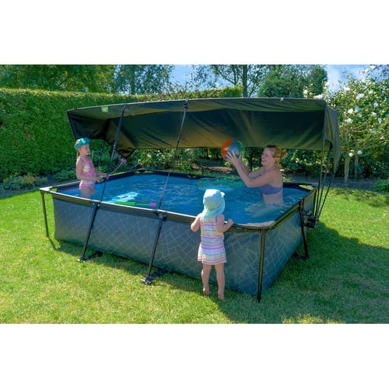 Exit Wood Pool 300X200X65Cm Med Filterpump Och Solsegel - Brun