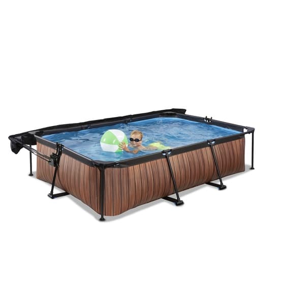Exit Wood Pool 300X200X65Cm Med Filterpump Och Solsegel - Brun