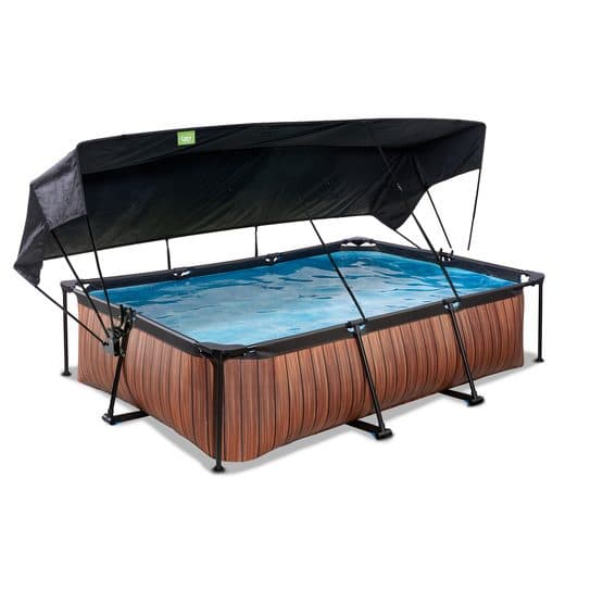 Exit Wood Pool 300X200X65Cm Med Filterpump Och Solsegel - Brun