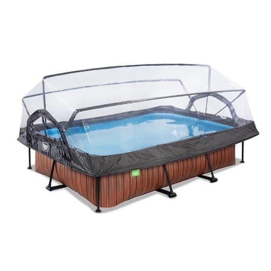 Exit Wood Pool 300X200X65Cm Med Filterpump Och Tak - Brun