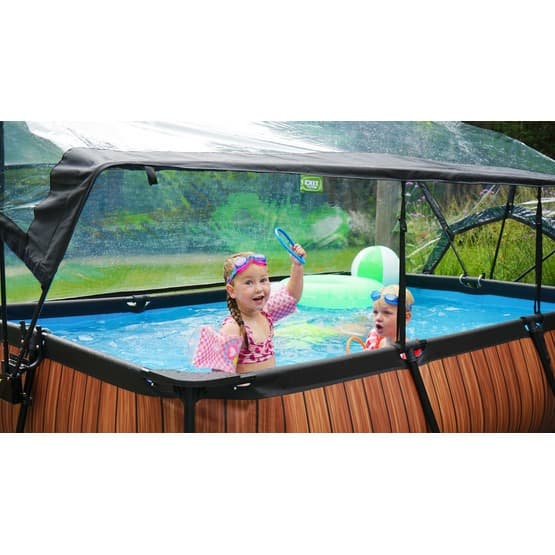 Exit Wood Pool 300X200X65Cm Med Filterpump Och Tak - Brun