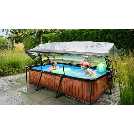 Exit Wood Pool 300X200X65Cm Med Filterpump Och Tak - Brun