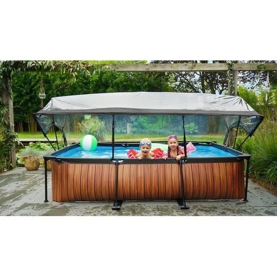Exit Wood Pool 300X200X65Cm Med Filterpump Och Tak - Brun