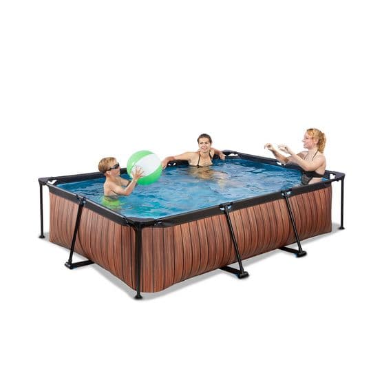 Exit Wood Pool 300X200X65Cm Med Filterpump Och Tak - Brun