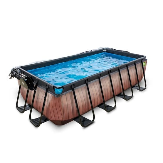 Exit Wood Pool 400X200X100Cm Med Sandfilterpump Och Tak Och Värmepump - Brun