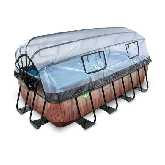 Exit Wood Pool 400X200X100Cm Med Sandfilterpump Och Tak - Brun