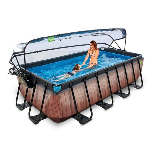 Exit Wood Pool 400X200X100Cm Med Sandfilterpump Och Tak - Brun